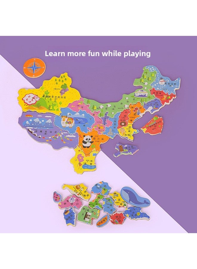 Double-Sided Two-in-One Magnetic Puzzle Children's Enlightenment Education Learning Geographical Cognition Multifunctional Puzzle Puzzle Toys-Color:mwz -2-in -1 Map 1 - Image 4